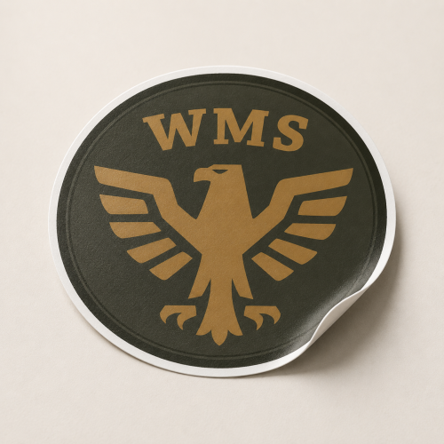 WMS Aufkleber mit Adleremblem – rund, oliv/gold